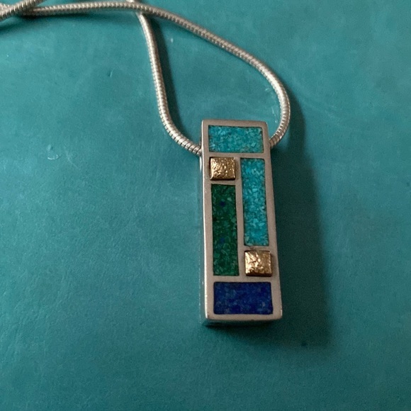 Pendant multi color Sterling silver & 14k wearable on both sides Chain Italy - Picture 1 of 5